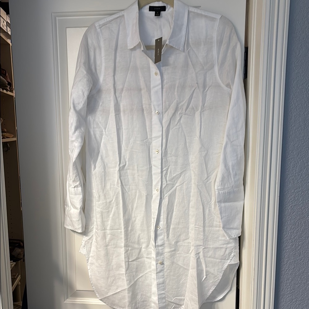 JCREW white linen/cotton blend cover up
